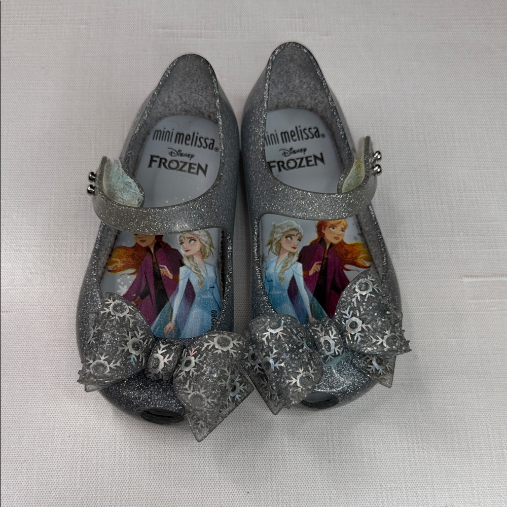 Mini Melissa Frozen Silver Glitter Mary Jane Shoes